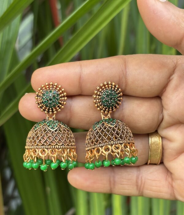 Emerald Floral Jaali Jhumkas