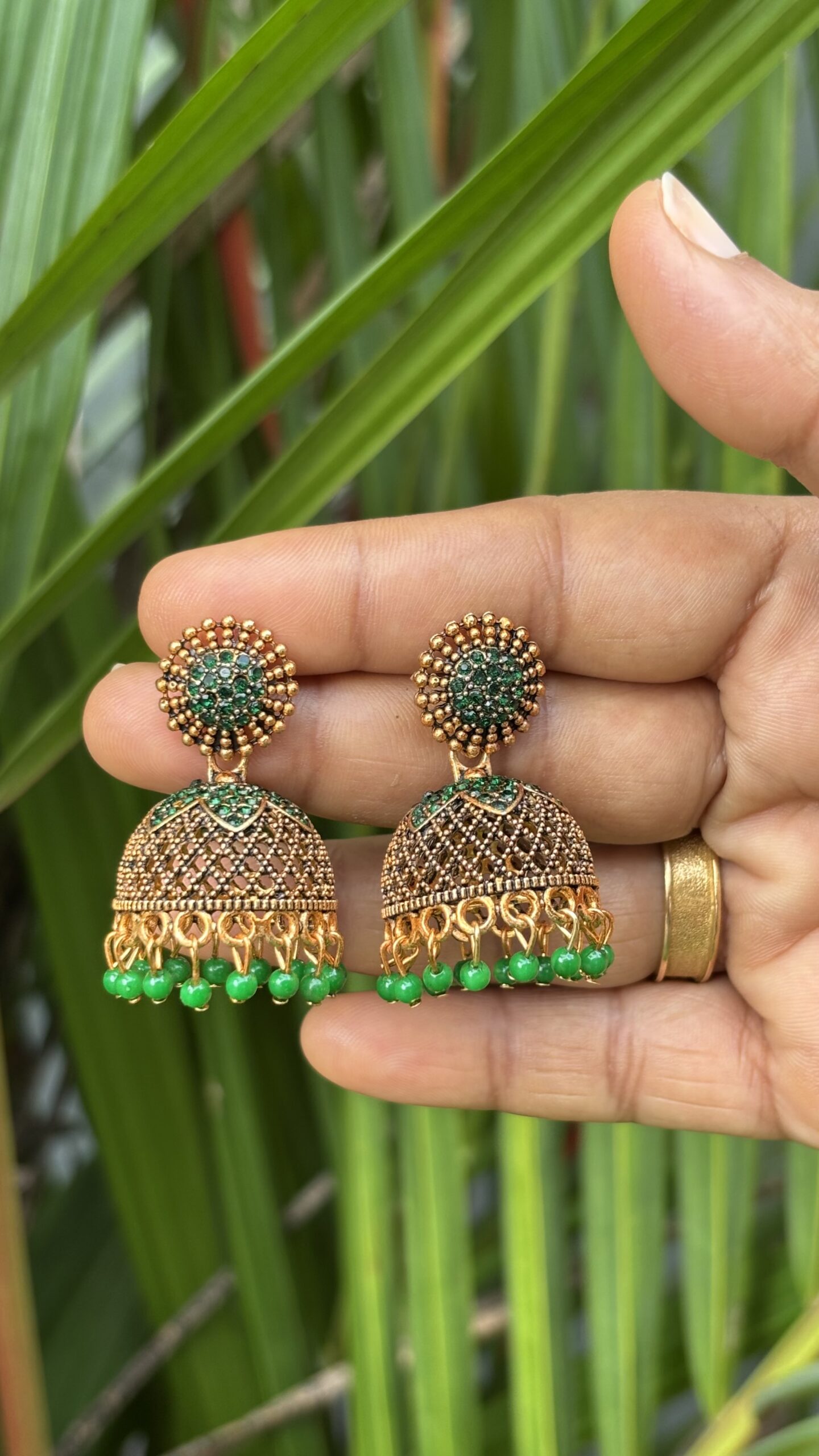Emerald Floral Jaali Jhumkas
